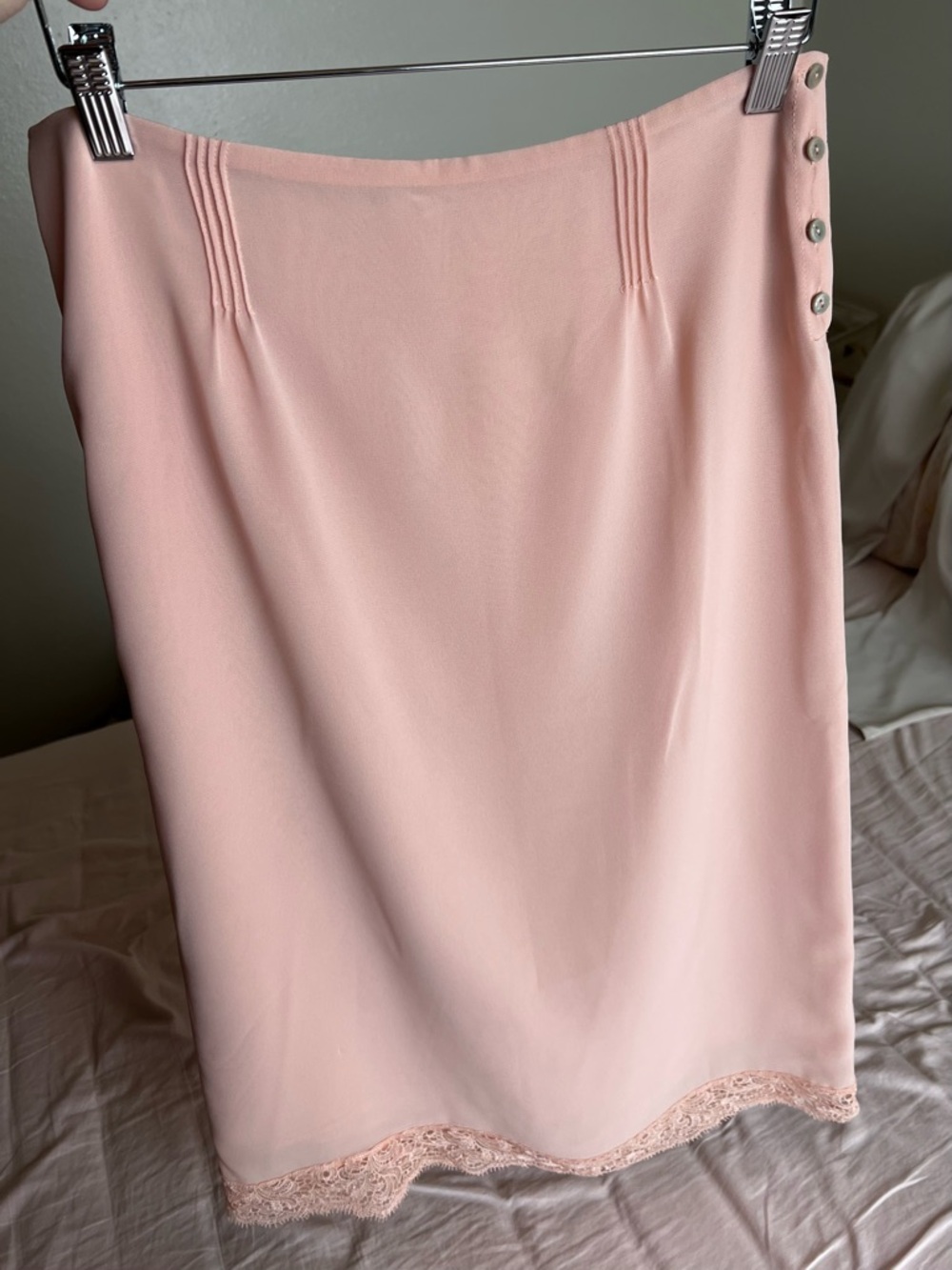 Zara Blush Pink Pencil Skirt with Lace Trim
